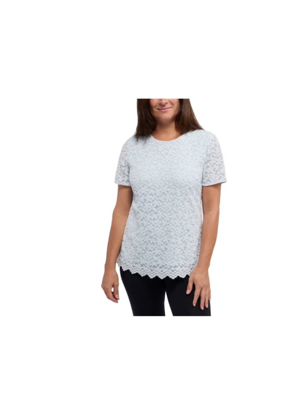 NWT Teddi Rose Women's M Light Blue Lace Short Sleeve Top Scalloped  C1125